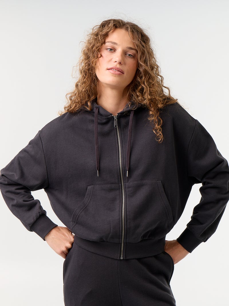 Sudadera básica de felpa ligera Negro - Kiabi