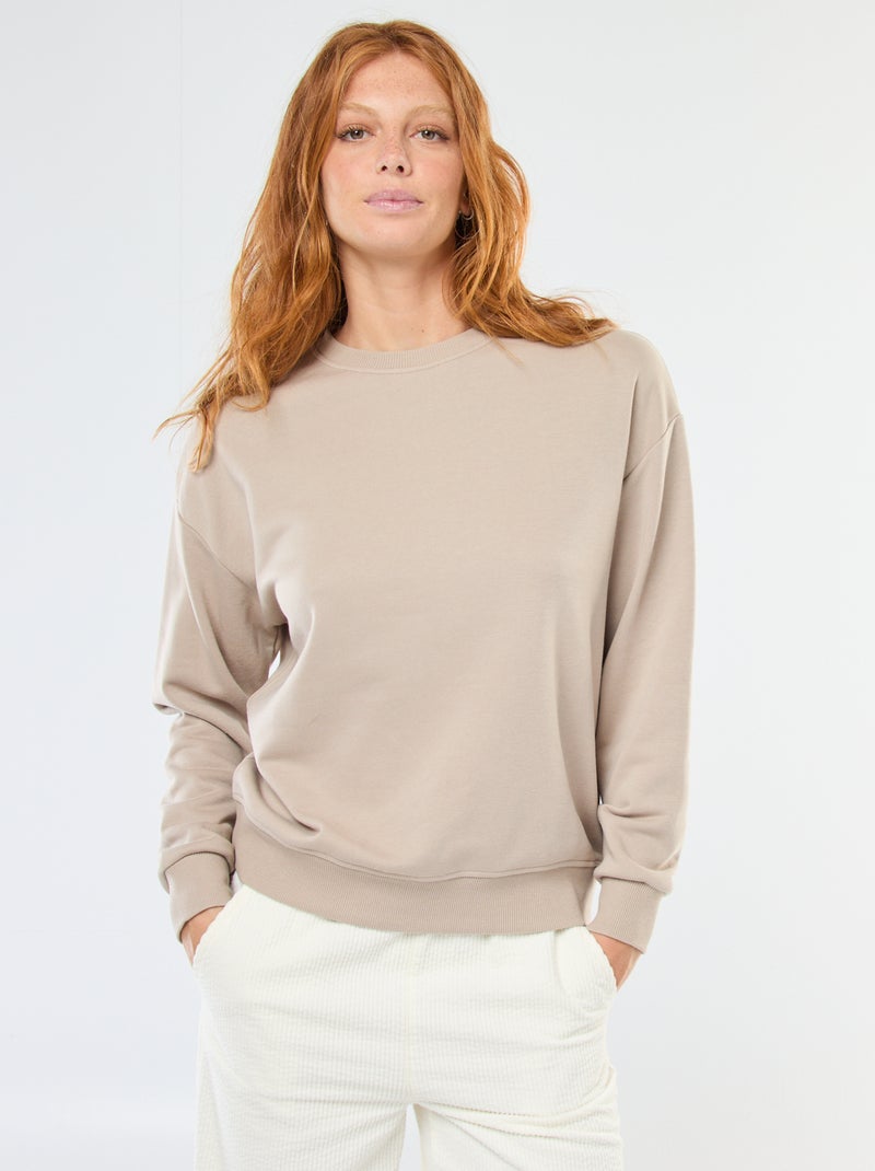 Sudadera básica en felpa francesa Beige - Kiabi