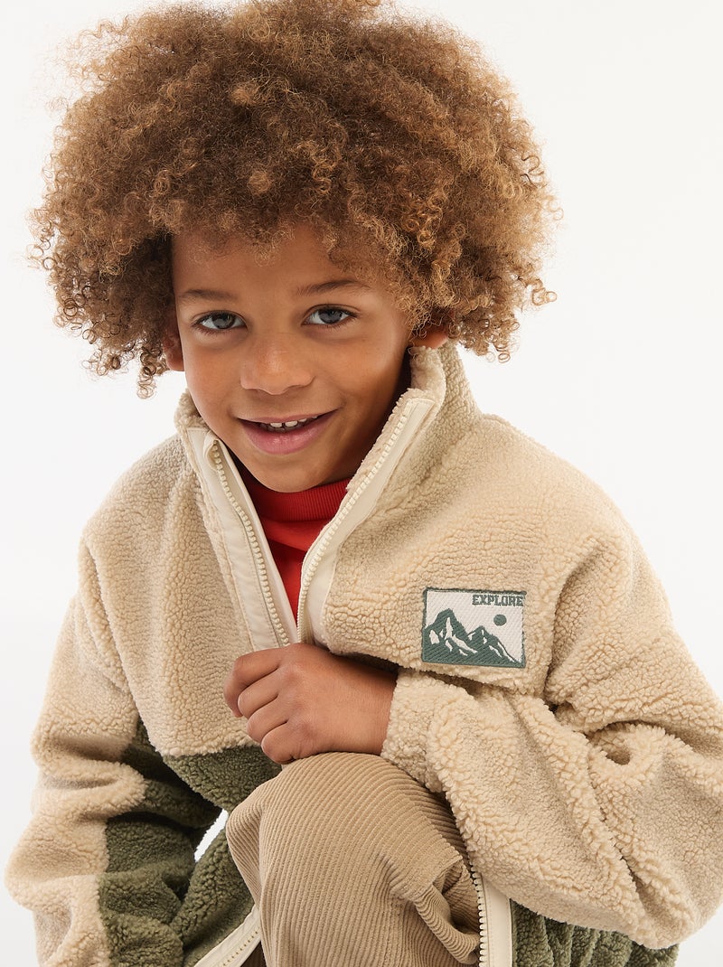 Sudadera bicolor de punto bouclé Kaki - Kiabi