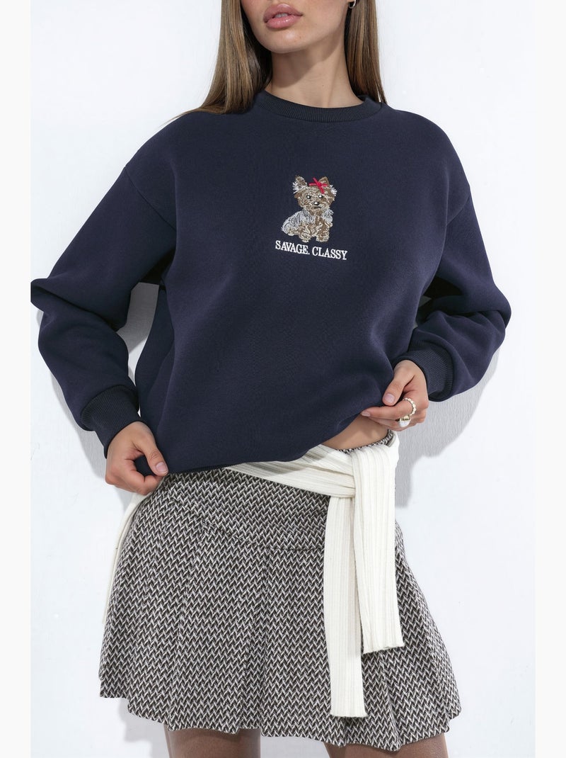 Sudadera bordada con cuello redondo hiccup Azul marino - Kiabi