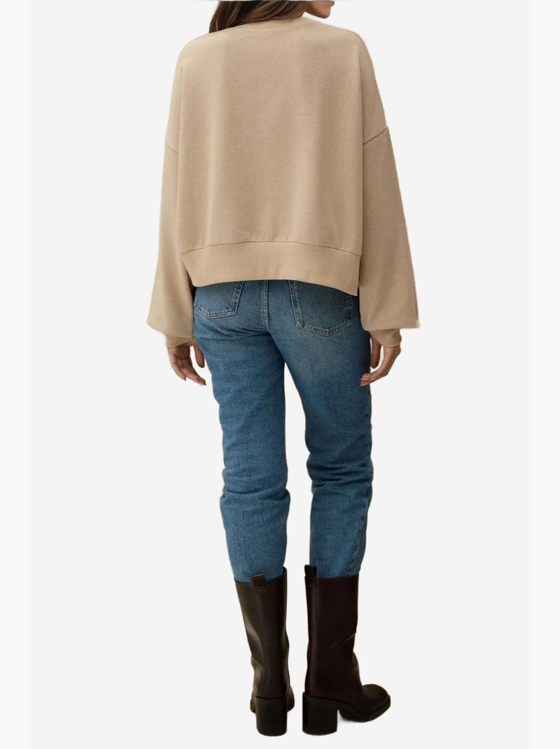 Sudadera bordada con cuello redondo hiccup Beige - Kiabi