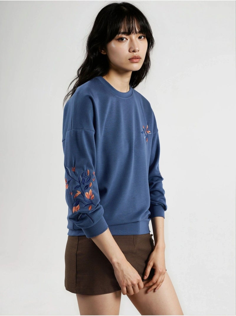 Sudadera bordada con cuello redondo y ajuste cómodo hiccup Azul claro - Kiabi