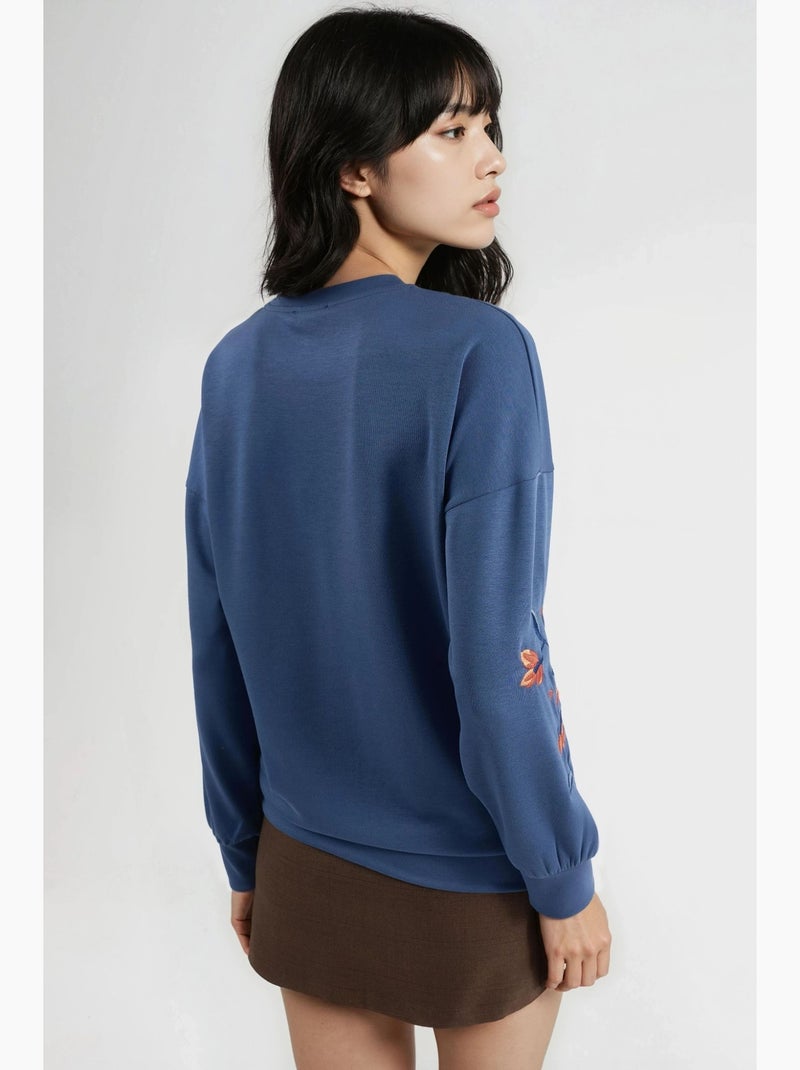 Sudadera bordada con cuello redondo y ajuste cómodo hiccup Azul claro - Kiabi