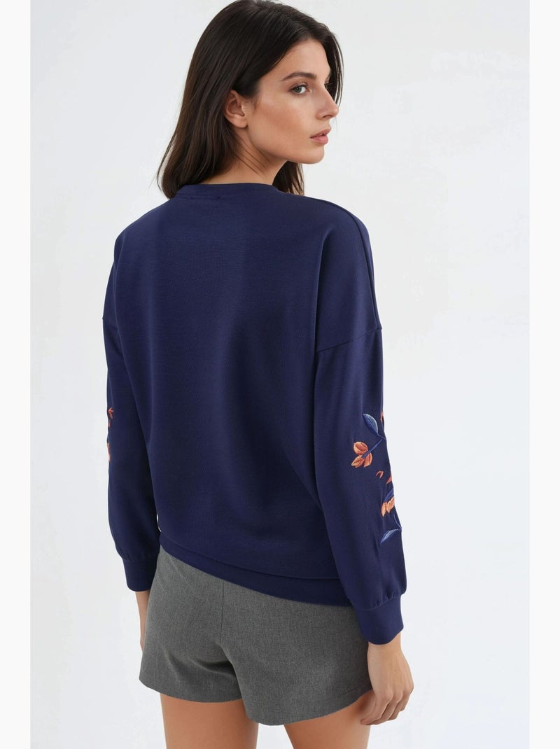 Sudadera bordada con cuello redondo y ajuste cómodo hiccup Azul marino - Kiabi