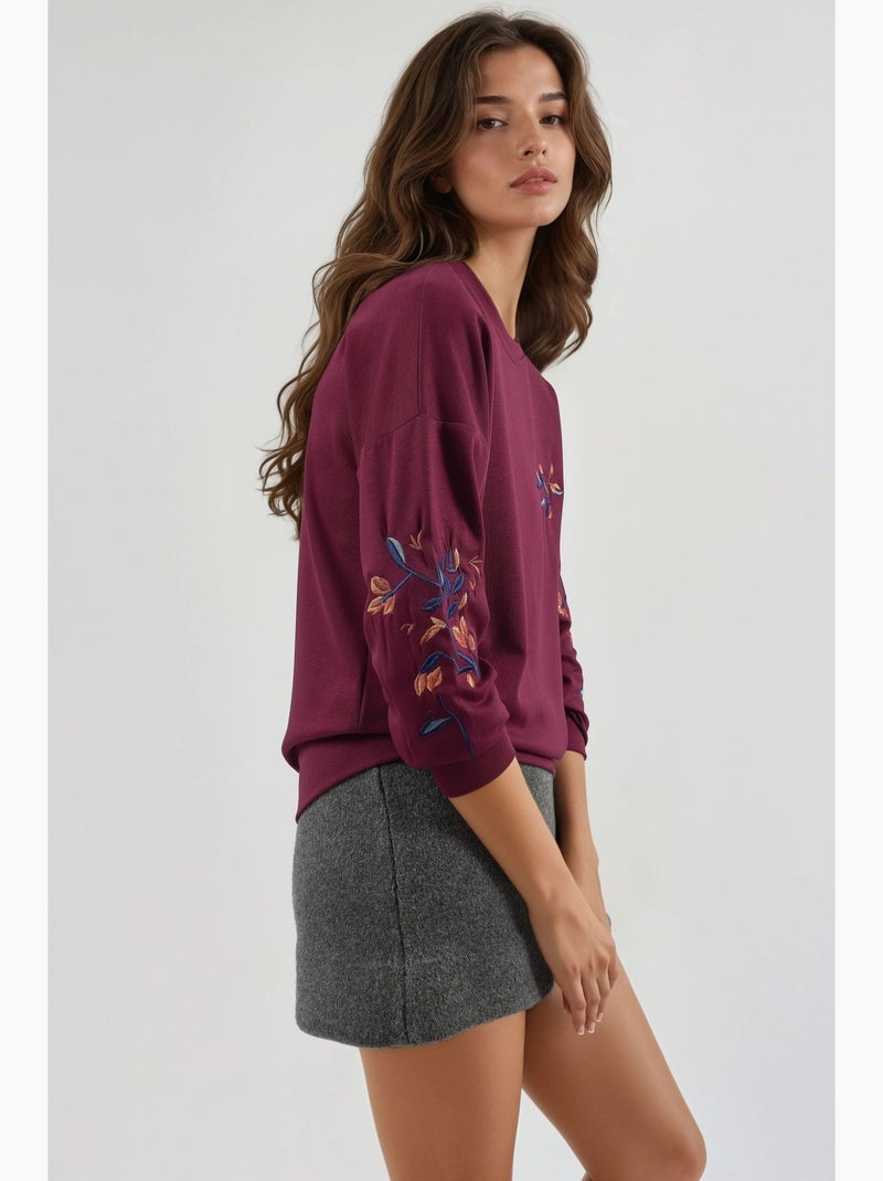 Sudadera bordada con cuello redondo y ajuste cómodo hiccup Rojo burdeos - Kiabi