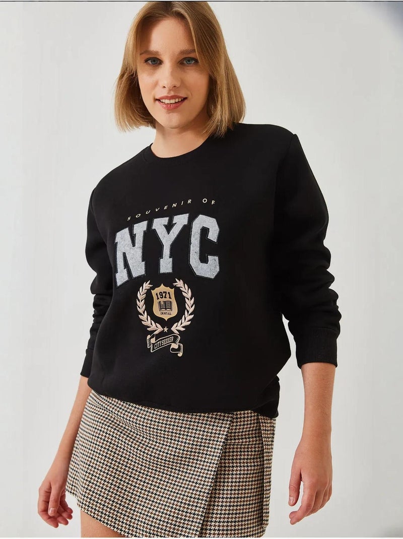 Sudadera bordada con tres hilos cepillados lucci Negro - Kiabi