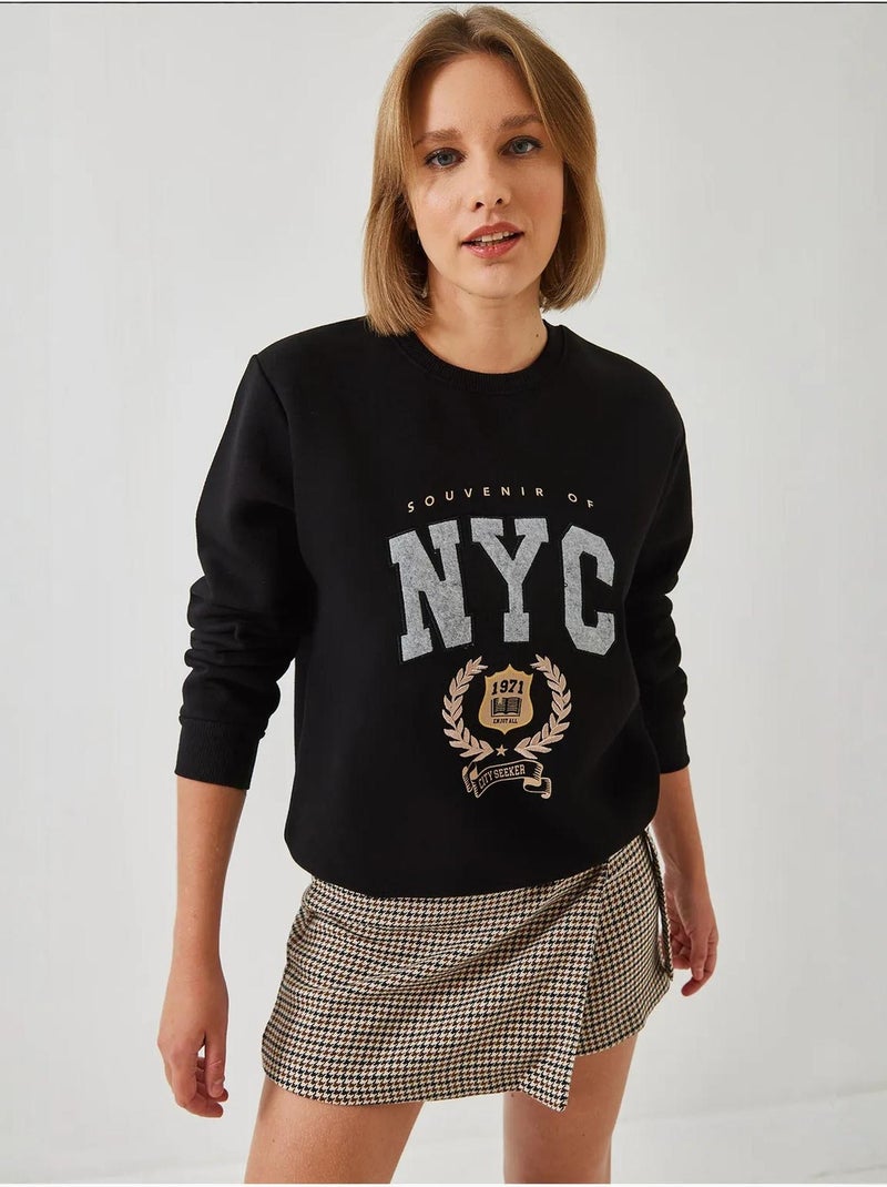 Sudadera bordada con tres hilos cepillados lucci Negro - Kiabi