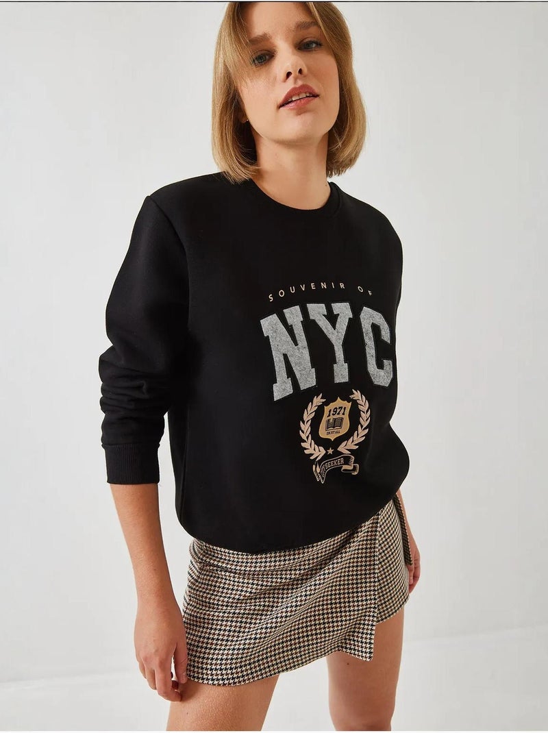 Sudadera bordada con tres hilos cepillados lucci Negro - Kiabi