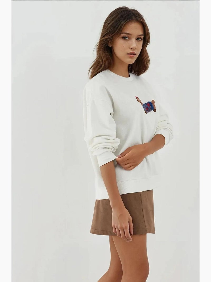 Sudadera bordada de cuello redondo de gran tamaño hiccup Marfil - Kiabi