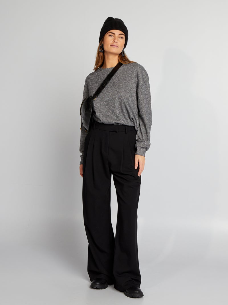 Sudadera brillante con cuello redondo NEGRO - Kiabi