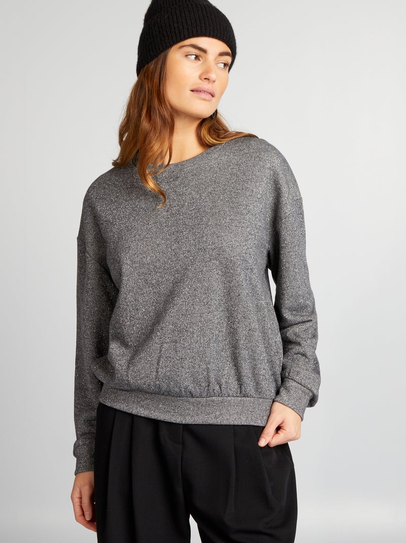 Sudadera brillante con cuello redondo NEGRO - Kiabi