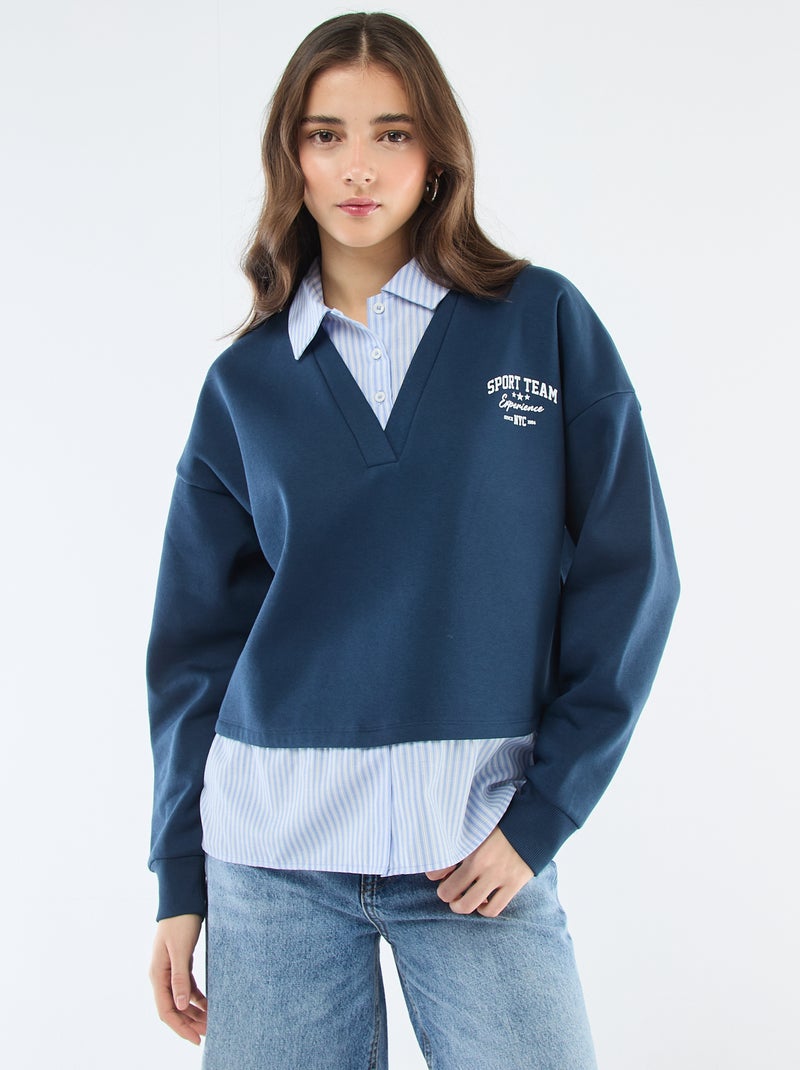 Sudadera camisa 2 en 1 Azul - Kiabi