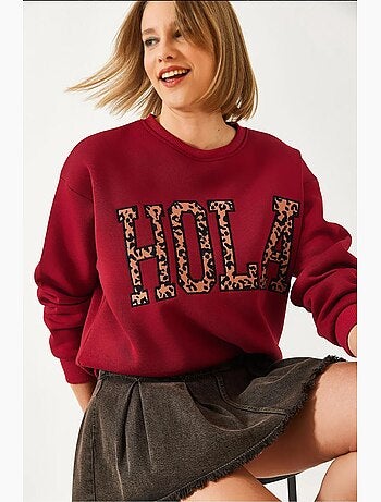 Sudadera cepillada de tres capas con bordado de leopardo lucci