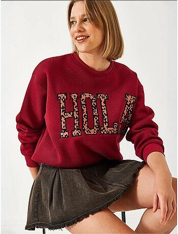 Sudadera cepillada de tres capas con bordado de leopardo lucci