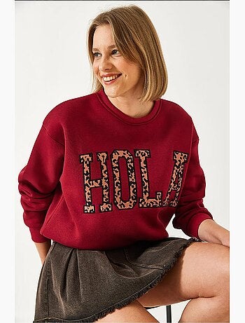 Sudadera cepillada de tres capas con bordado de leopardo lucci