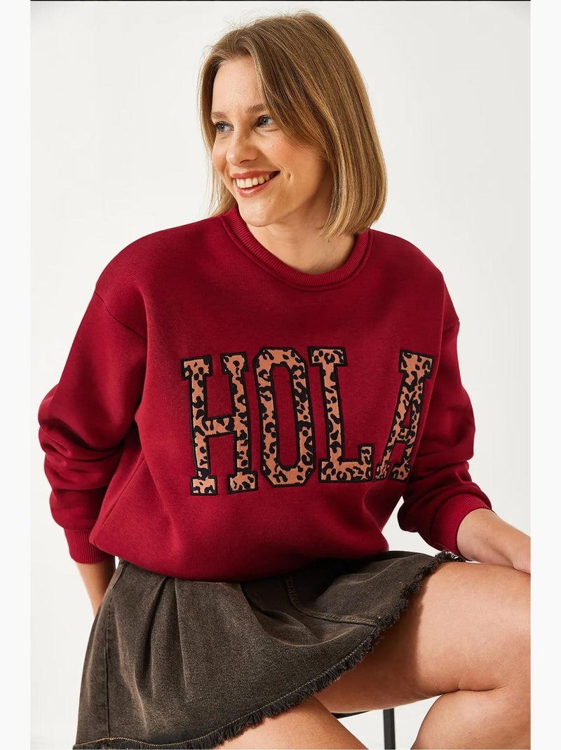 Sudadera cepillada de tres capas con bordado de leopardo lucci Rojo burdeos - Kiabi