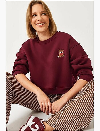 Sudadera cepillada de tres capas con bordado de osito de peluche lucci