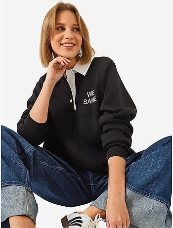 Sudadera cepillada de tres capas con cuello polo lucci
