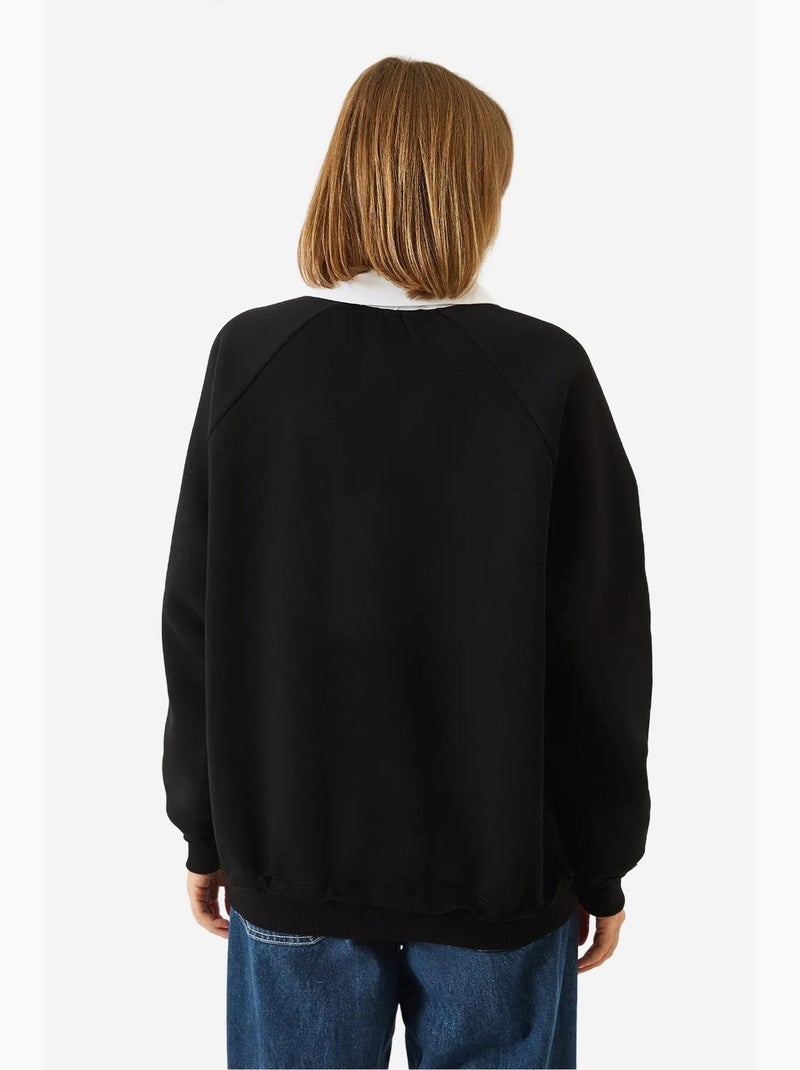 Sudadera cepillada de tres capas con cuello polo lucci Negro - Kiabi