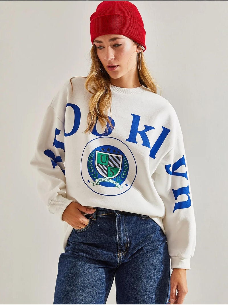 Sudadera cepillada de tres hilos con estampado lucci Blanco - Kiabi
