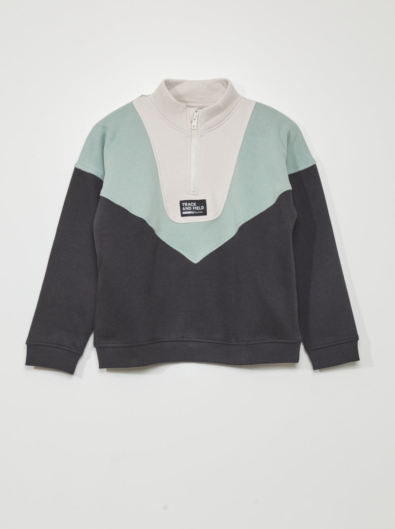 Sudadera colorblock con cremallera en el cuello GRIS - Kiabi