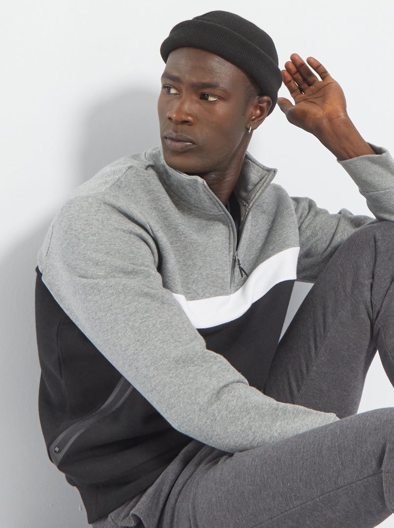 Sudadera colorblock con cremallera en el cuello GRIS - Kiabi