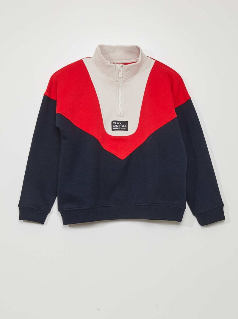 Sudadera colorblock con cremallera en el cuello ROJO - Kiabi