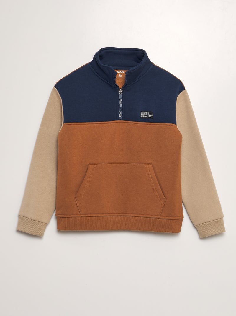 Sudadera colorblock con cuello de cremallera NEGRO - Kiabi