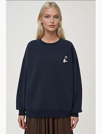 Sudadera cómoda de cuello redondo bordada con estampado animal hiccup
