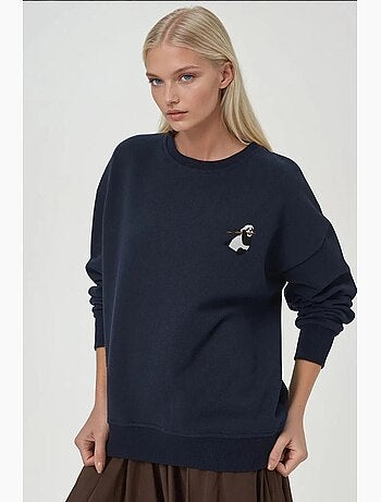 Sudadera cómoda de cuello redondo bordada con estampado animal hiccup