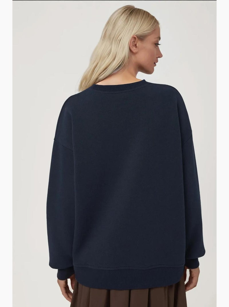 Sudadera cómoda de cuello redondo bordada con estampado animal hiccup Azul oscuro - Kiabi