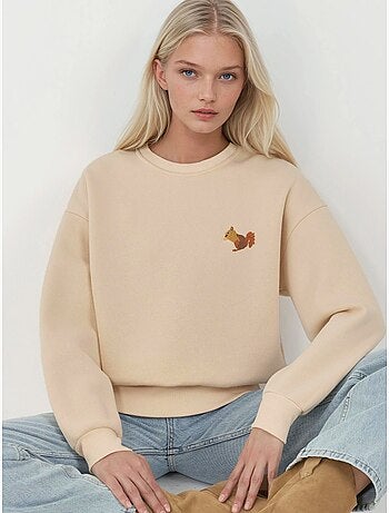 Sudadera cómoda de cuello redondo bordada con estampado animal hiccup