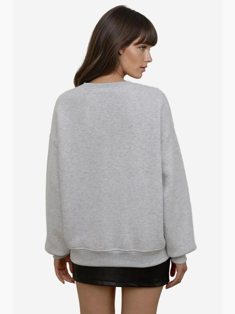 Sudadera cómoda de cuello redondo bordada con estampado animal hiccup Gris - Kiabi