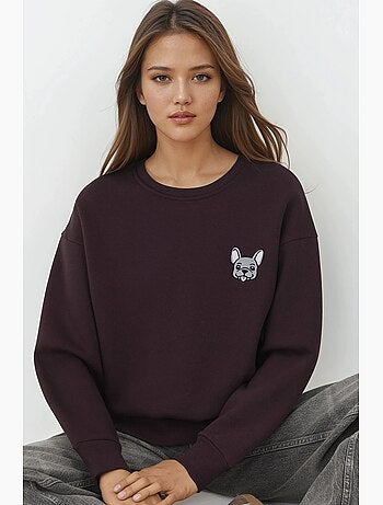 Sudadera cómoda de cuello redondo bordada con estampado animal hiccup