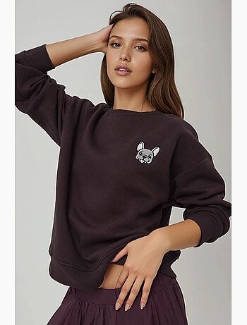 Sudadera cómoda de cuello redondo bordada con estampado animal hiccup