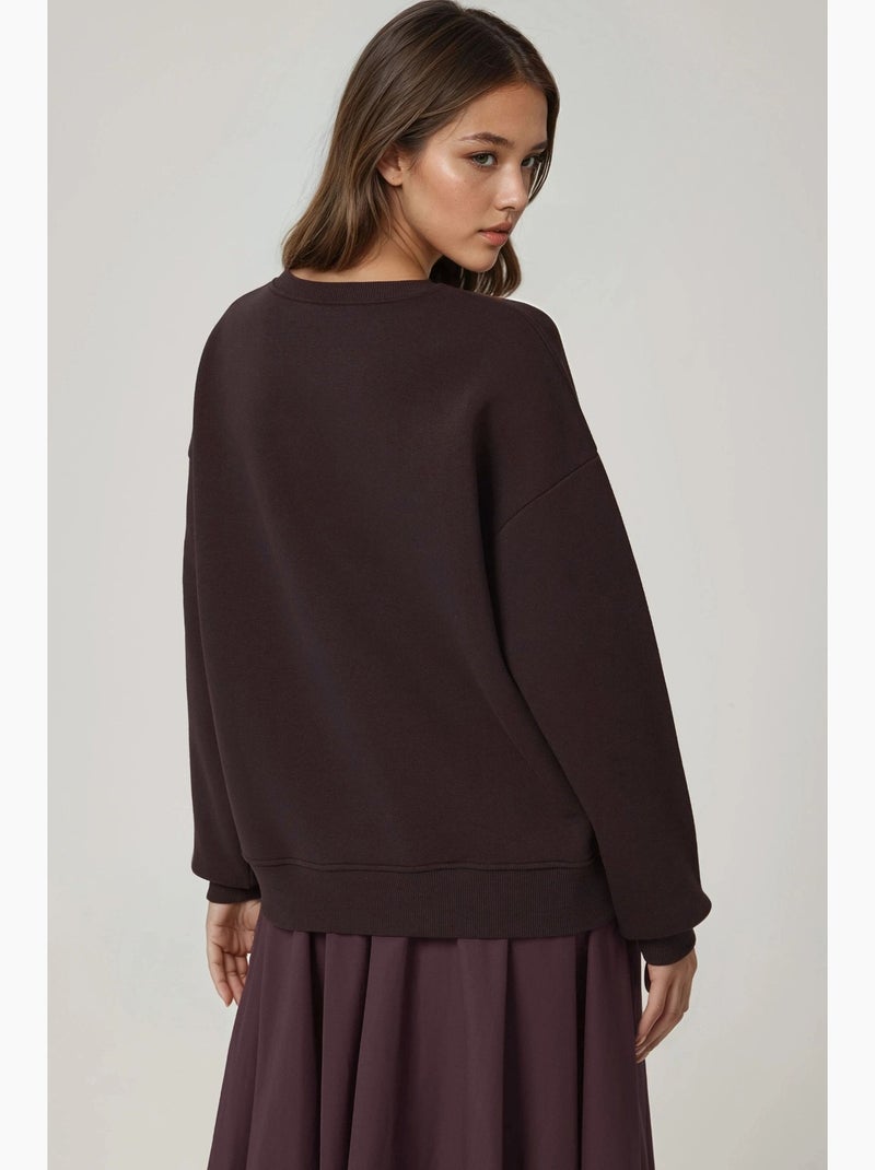 Sudadera cómoda de cuello redondo bordada con estampado animal hiccup Marrón oscuro - Kiabi