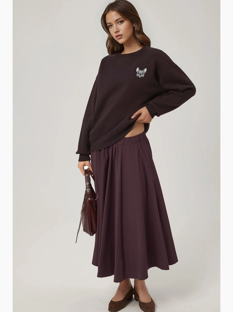 Sudadera cómoda de cuello redondo bordada con estampado animal hiccup Marrón oscuro - Kiabi