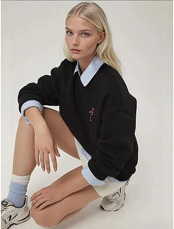 Sudadera cómoda de cuello redondo bordada con estampado animal hiccup