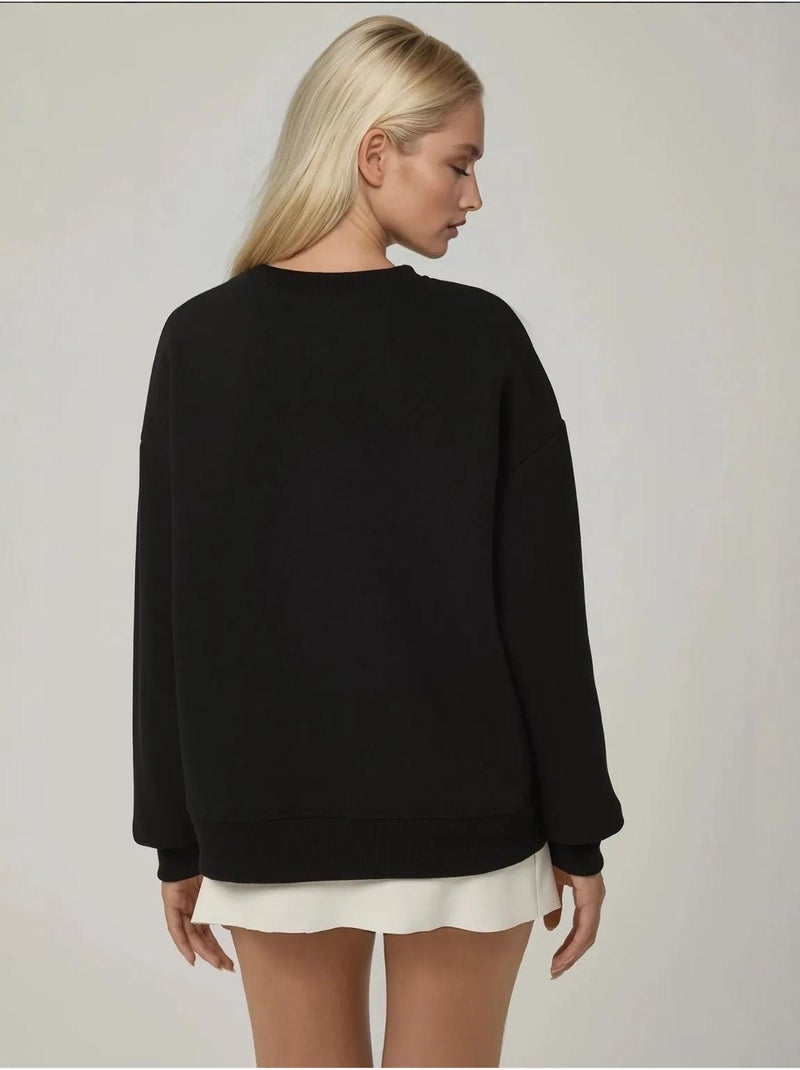Sudadera cómoda de cuello redondo bordada con estampado animal hiccup Negro - Kiabi