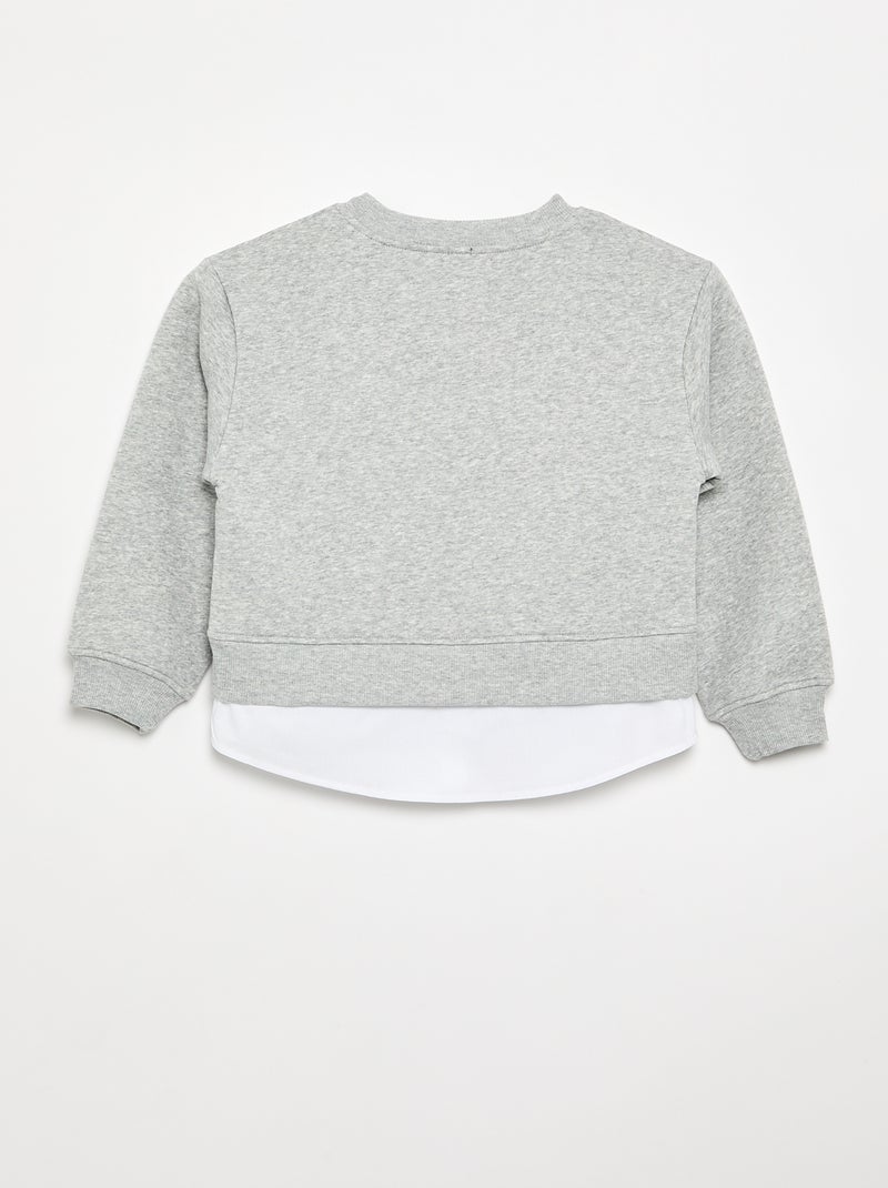 Sudadera con bajo de camisa integrado y bordado en el pecho Gris - Kiabi