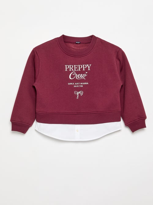 Sudadera con bajo de camisa integrado y bordado en el pecho - Kiabi
