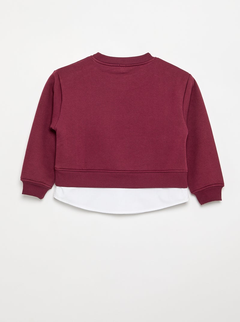 Sudadera con bajo de camisa integrado y bordado en el pecho Purpura - Kiabi