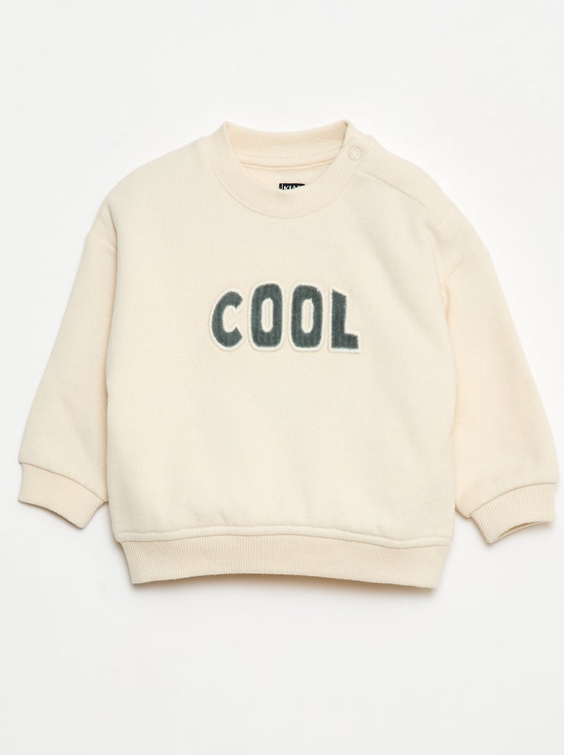 Sudadera con bordado 'cool' en felpa perchada Beige - Kiabi
