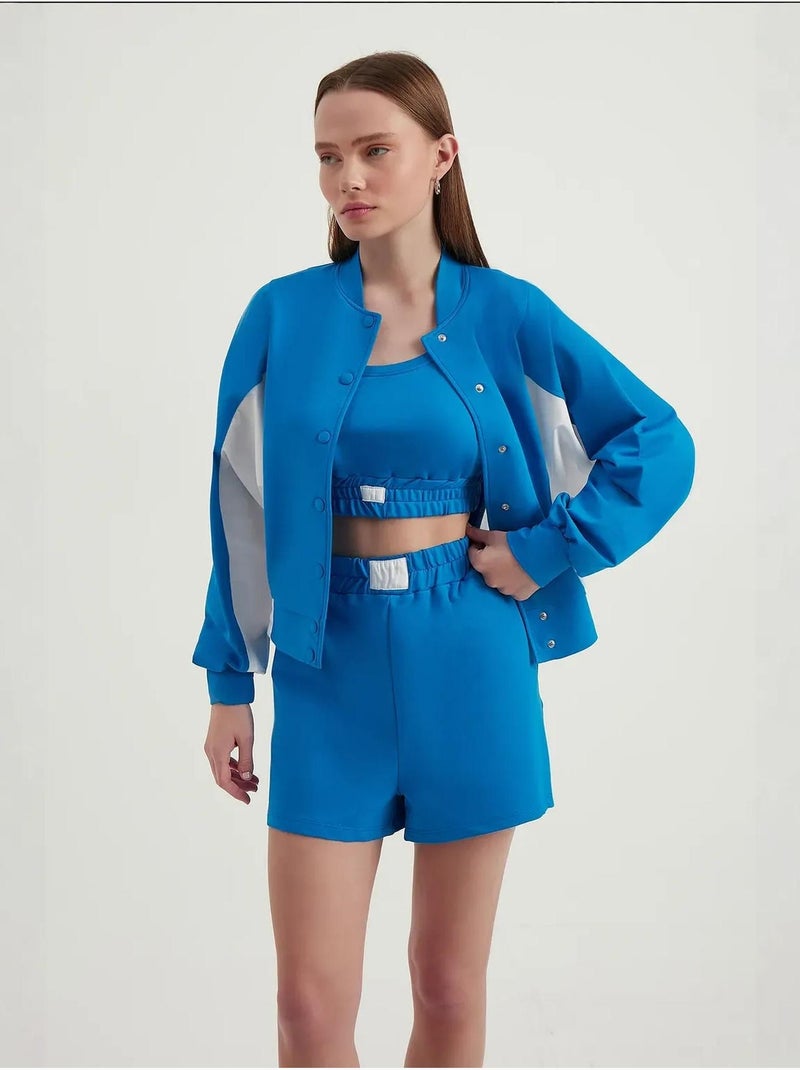 Sudadera con botones y cuello alto con bloques de color Azul - Kiabi