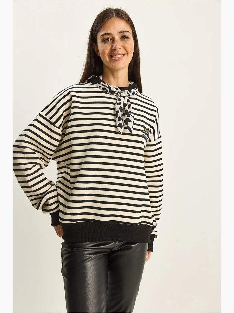 Sudadera con capucha a rayas y cordón lucci Crema - Kiabi