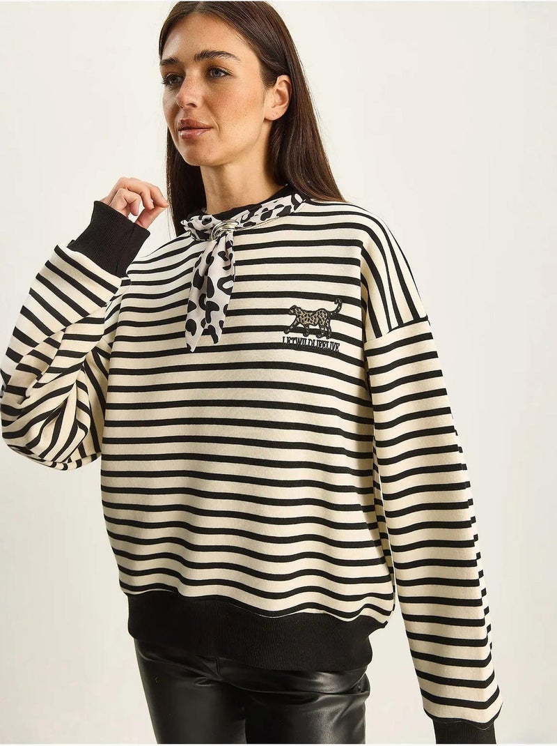 Sudadera con capucha a rayas y cordón lucci Crema - Kiabi