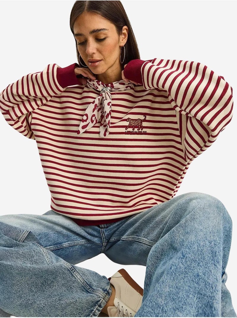 Sudadera con capucha a rayas y cordón lucci Rojo cachemira - Kiabi