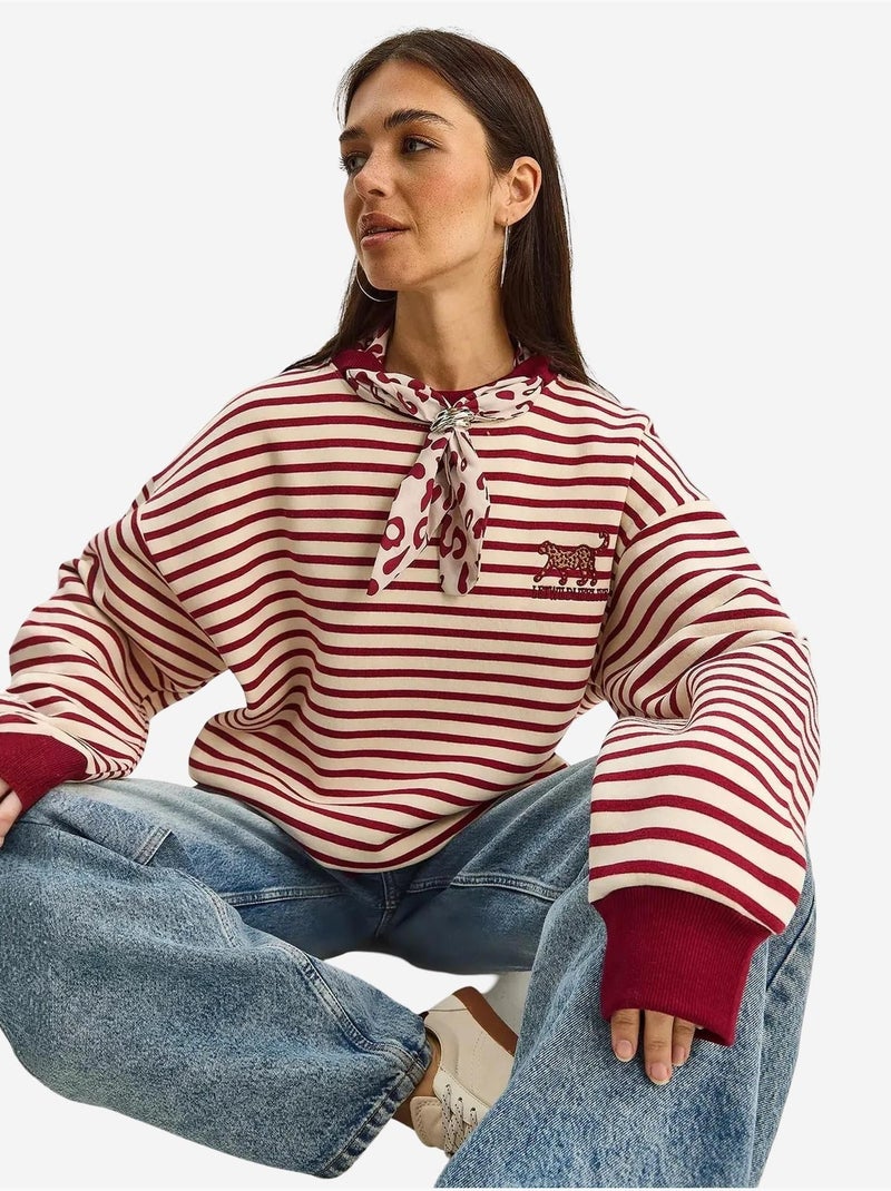 Sudadera con capucha a rayas y cordón lucci Rojo cachemira - Kiabi