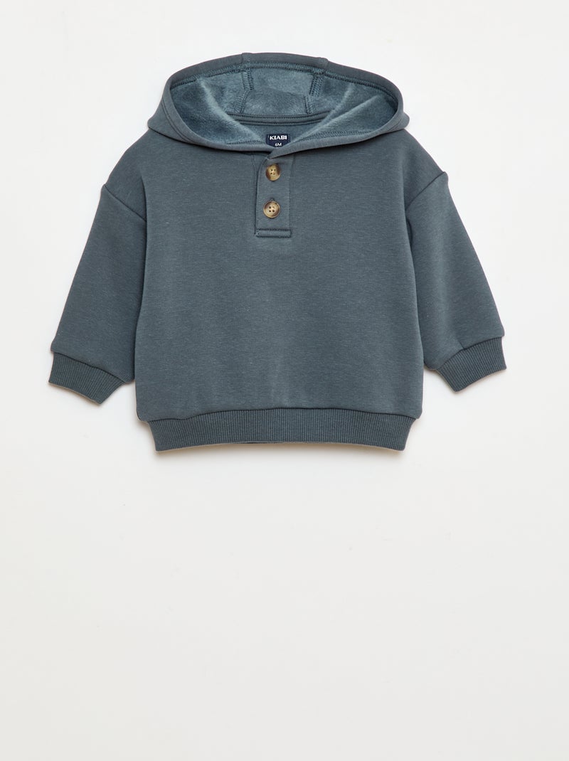 Sudadera con capucha, botones y forro cálido Azul - Kiabi