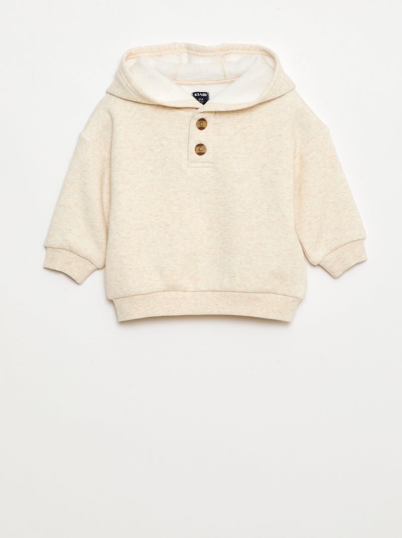 Sudadera con capucha, botones y forro cálido Beige - Kiabi
